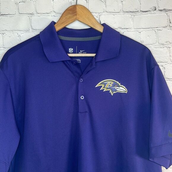 NFL Nike On Field Apparel Baltimore Ravens Purple Polo Short sleeve Sz L Dri Fit - Picture 2 of 9